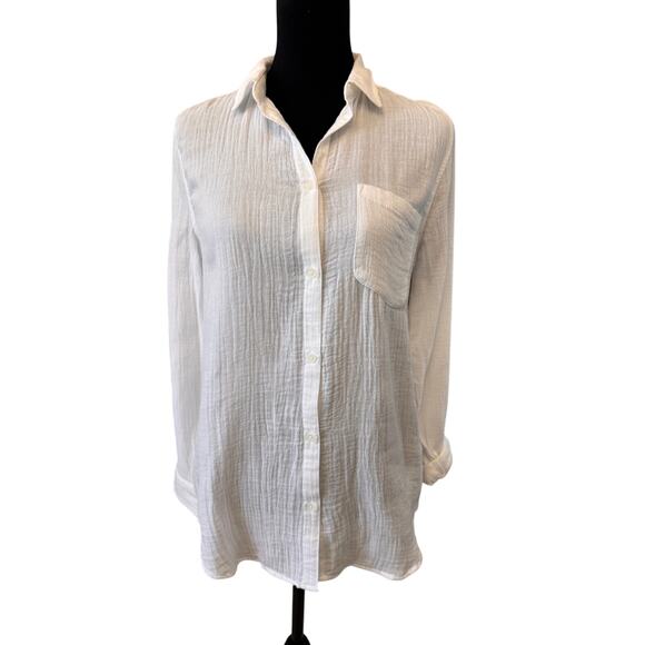 New BEACHLUNCHLOUNGE White Cotton Long Sleeve Button-Up Shirt Size XS - Picture 1 of 5